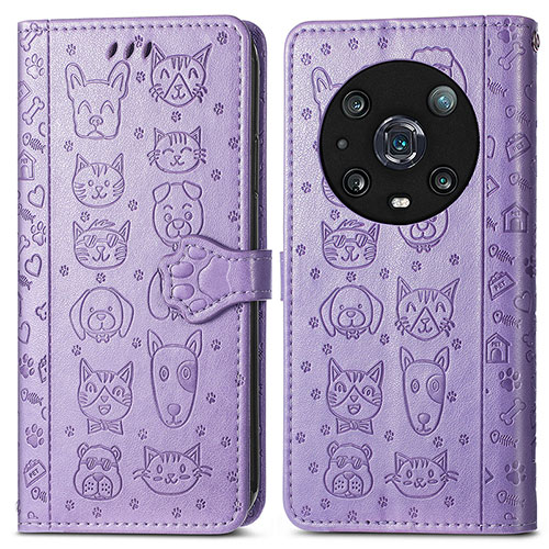 Leather Case Stands Fashionable Pattern Flip Cover Holder S03D for Huawei Honor Magic4 Pro 5G Purple