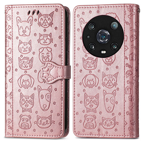 Leather Case Stands Fashionable Pattern Flip Cover Holder S03D for Huawei Honor Magic4 Pro 5G Rose Gold