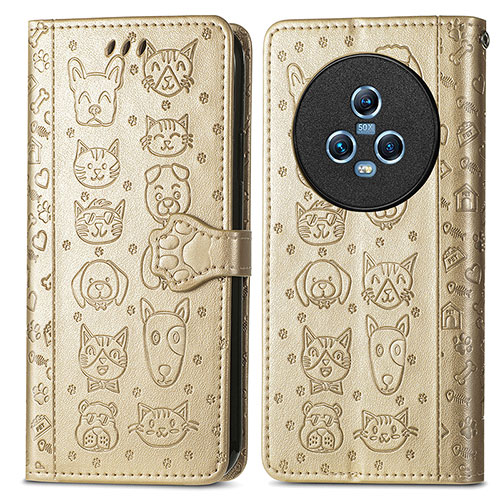 Leather Case Stands Fashionable Pattern Flip Cover Holder S03D for Huawei Honor Magic5 5G Gold