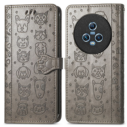 Leather Case Stands Fashionable Pattern Flip Cover Holder S03D for Huawei Honor Magic5 5G Gray