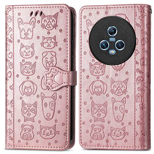 Leather Case Stands Fashionable Pattern Flip Cover Holder S03D for Huawei Honor Magic5 5G Rose Gold