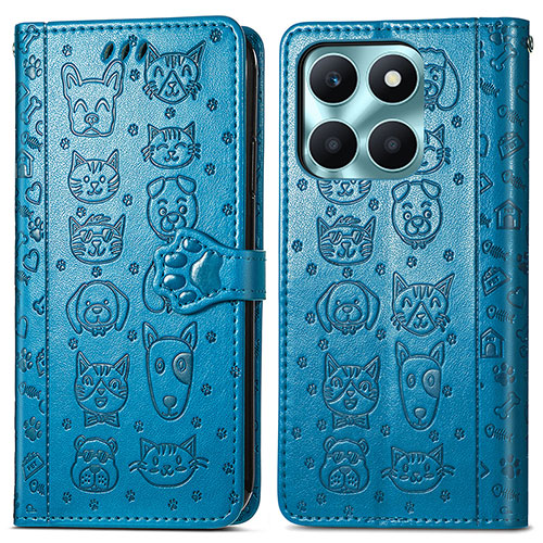 Leather Case Stands Fashionable Pattern Flip Cover Holder S03D for Huawei Honor X6a Blue