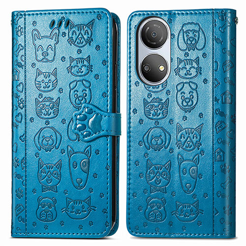 Leather Case Stands Fashionable Pattern Flip Cover Holder S03D for Huawei Honor X7 Blue