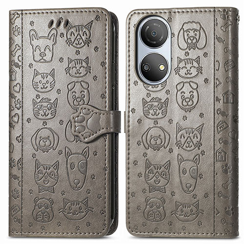 Leather Case Stands Fashionable Pattern Flip Cover Holder S03D for Huawei Honor X7 Gray