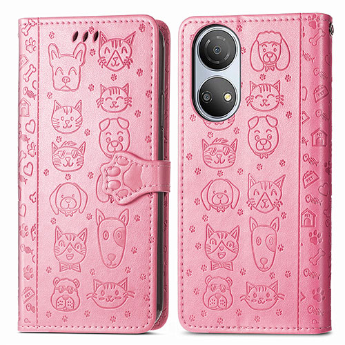 Leather Case Stands Fashionable Pattern Flip Cover Holder S03D for Huawei Honor X7 Pink