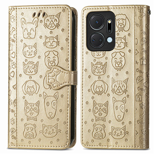 Leather Case Stands Fashionable Pattern Flip Cover Holder S03D for Huawei Honor X7a Gold