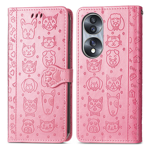 Leather Case Stands Fashionable Pattern Flip Cover Holder S03D for Huawei Honor X7b Pink