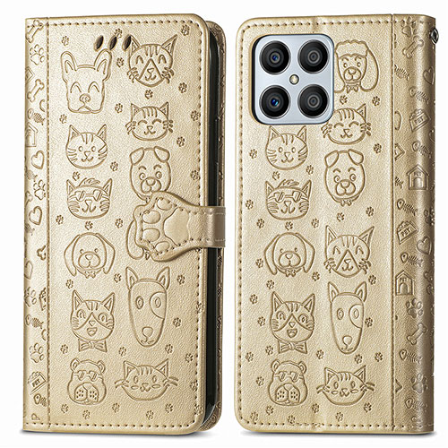 Leather Case Stands Fashionable Pattern Flip Cover Holder S03D for Huawei Honor X8 4G Gold