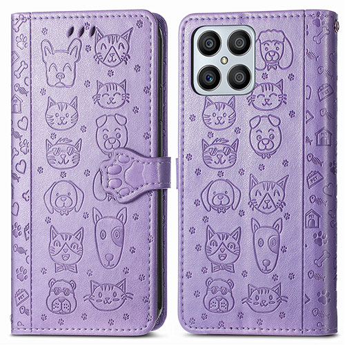 Leather Case Stands Fashionable Pattern Flip Cover Holder S03D for Huawei Honor X8 4G Purple