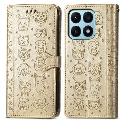 Leather Case Stands Fashionable Pattern Flip Cover Holder S03D for Huawei Honor X8a 4G Gold