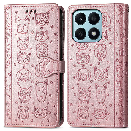 Leather Case Stands Fashionable Pattern Flip Cover Holder S03D for Huawei Honor X8a 4G Rose Gold