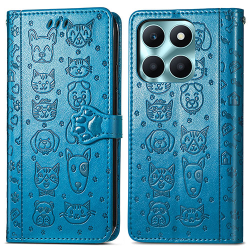 Leather Case Stands Fashionable Pattern Flip Cover Holder S03D for Huawei Honor X8b Blue