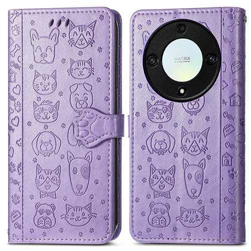 Leather Case Stands Fashionable Pattern Flip Cover Holder S03D for Huawei Honor X9a 5G Purple