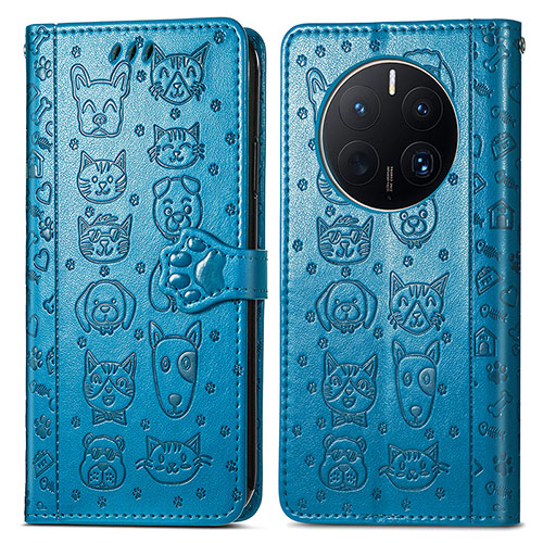 Leather Case Stands Fashionable Pattern Flip Cover Holder S03D for Huawei Mate 50 Pro Blue