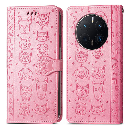 Leather Case Stands Fashionable Pattern Flip Cover Holder S03D for Huawei Mate 50 Pro Pink