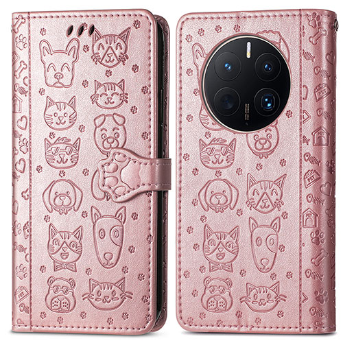 Leather Case Stands Fashionable Pattern Flip Cover Holder S03D for Huawei Mate 50 Pro Rose Gold