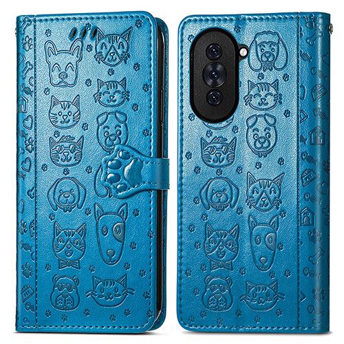 Leather Case Stands Fashionable Pattern Flip Cover Holder S03D for Huawei Nova 10 Blue