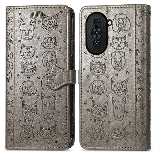 Leather Case Stands Fashionable Pattern Flip Cover Holder S03D for Huawei Nova 10 Gray