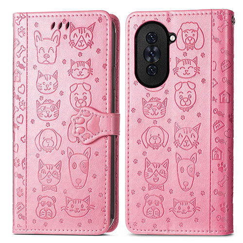 Leather Case Stands Fashionable Pattern Flip Cover Holder S03D for Huawei Nova 10 Pink