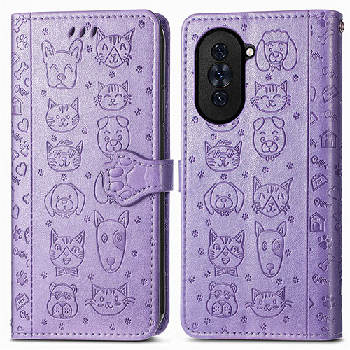 Leather Case Stands Fashionable Pattern Flip Cover Holder S03D for Huawei Nova 10 Pro Purple