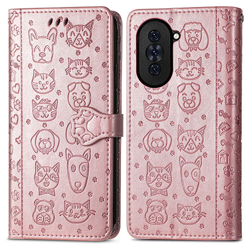 Leather Case Stands Fashionable Pattern Flip Cover Holder S03D for Huawei Nova 10 Rose Gold