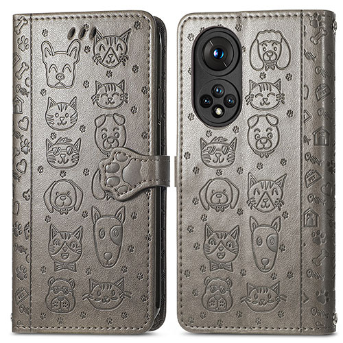 Leather Case Stands Fashionable Pattern Flip Cover Holder S03D for Huawei Nova 9 Gray