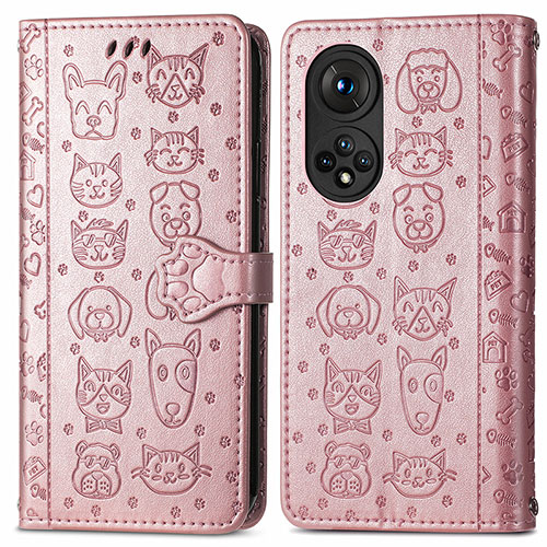 Leather Case Stands Fashionable Pattern Flip Cover Holder S03D for Huawei Nova 9 Pro Rose Gold