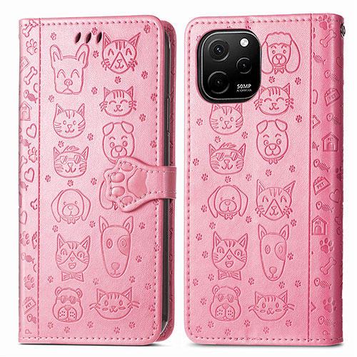 Leather Case Stands Fashionable Pattern Flip Cover Holder S03D for Huawei Nova Y61 Pink