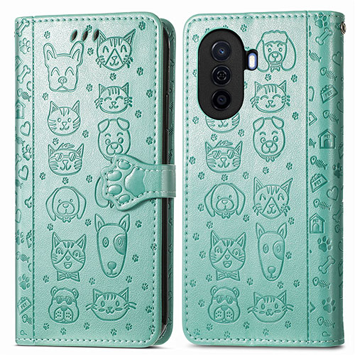 Leather Case Stands Fashionable Pattern Flip Cover Holder S03D for Huawei Nova Y70 Green