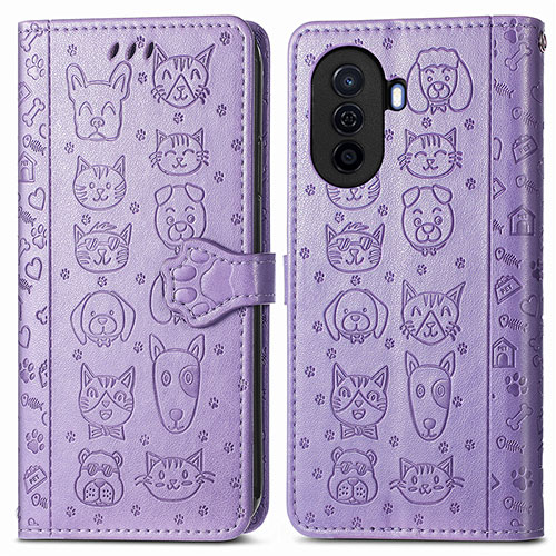 Leather Case Stands Fashionable Pattern Flip Cover Holder S03D for Huawei Nova Y70 Purple