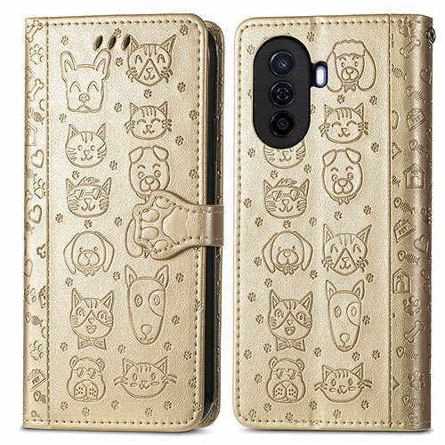 Leather Case Stands Fashionable Pattern Flip Cover Holder S03D for Huawei Nova Y71 Gold