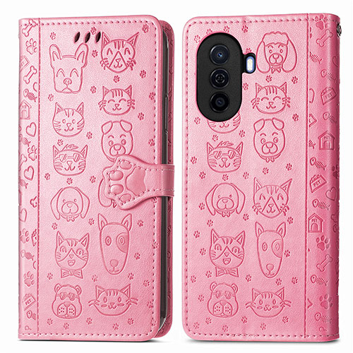 Leather Case Stands Fashionable Pattern Flip Cover Holder S03D for Huawei Nova Y71 Pink