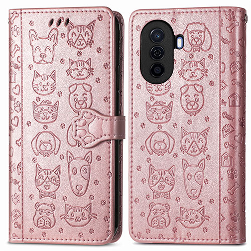 Leather Case Stands Fashionable Pattern Flip Cover Holder S03D for Huawei Nova Y71 Rose Gold