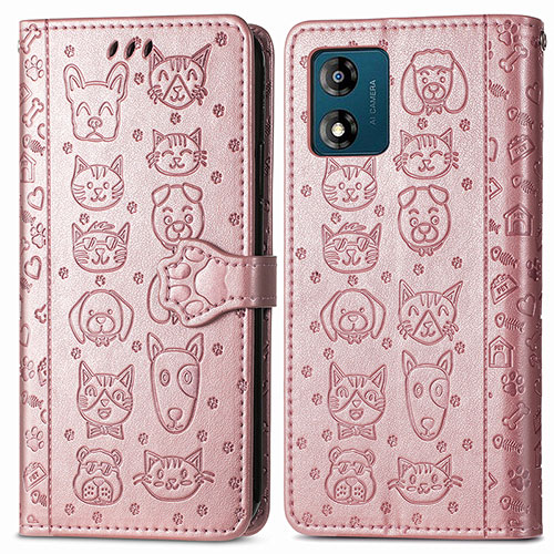 Leather Case Stands Fashionable Pattern Flip Cover Holder S03D for Motorola Moto E13 Pink