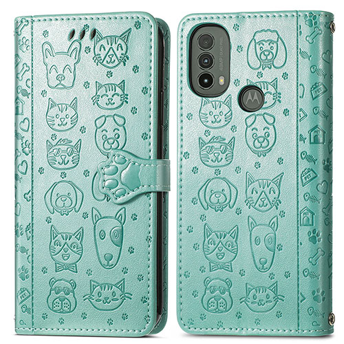 Leather Case Stands Fashionable Pattern Flip Cover Holder S03D for Motorola Moto E20 Green