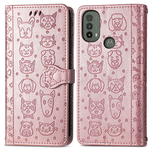 Leather Case Stands Fashionable Pattern Flip Cover Holder S03D for Motorola Moto E20 Rose Gold