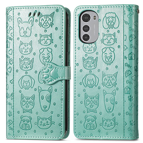 Leather Case Stands Fashionable Pattern Flip Cover Holder S03D for Motorola Moto E32 Green