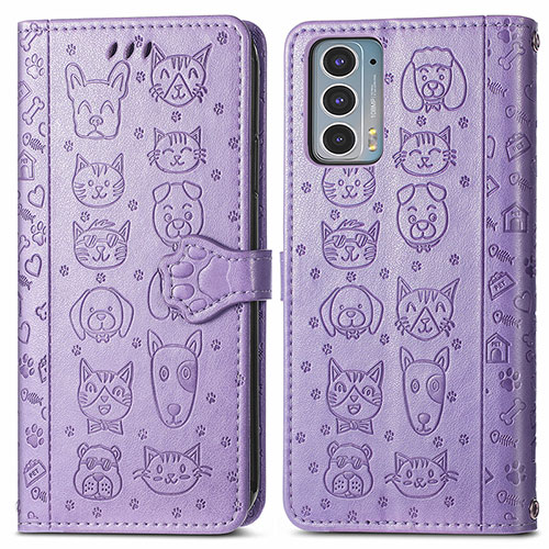 Leather Case Stands Fashionable Pattern Flip Cover Holder S03D for Motorola Moto Edge 20 5G Purple