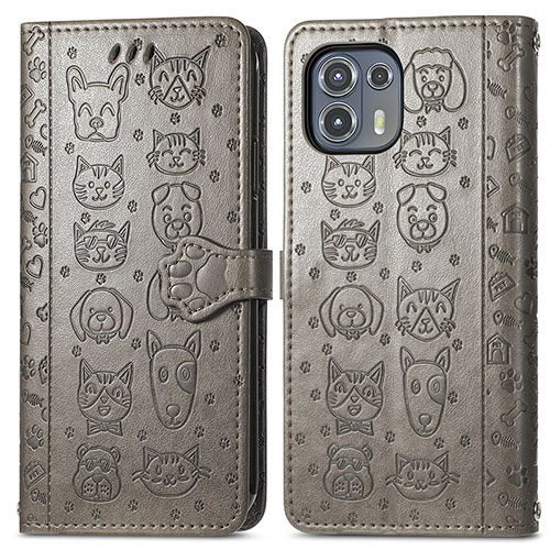 Leather Case Stands Fashionable Pattern Flip Cover Holder S03D for Motorola Moto Edge 20 Lite 5G Gray