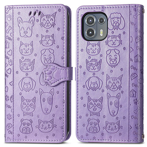 Leather Case Stands Fashionable Pattern Flip Cover Holder S03D for Motorola Moto Edge 20 Lite 5G Purple