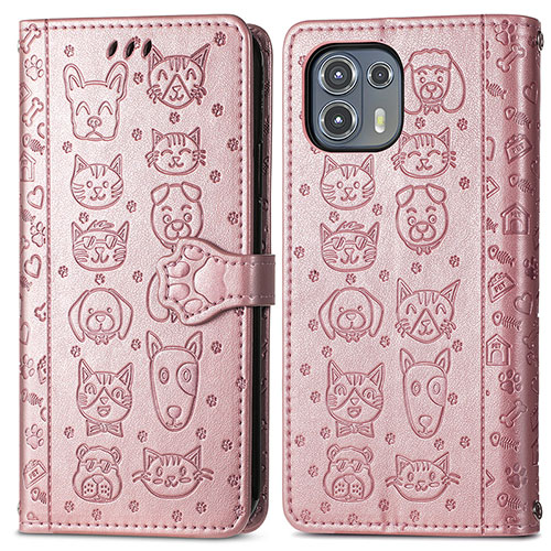 Leather Case Stands Fashionable Pattern Flip Cover Holder S03D for Motorola Moto Edge 20 Lite 5G Rose Gold