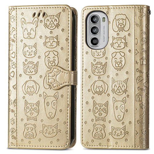 Leather Case Stands Fashionable Pattern Flip Cover Holder S03D for Motorola Moto Edge (2022) 5G Gold