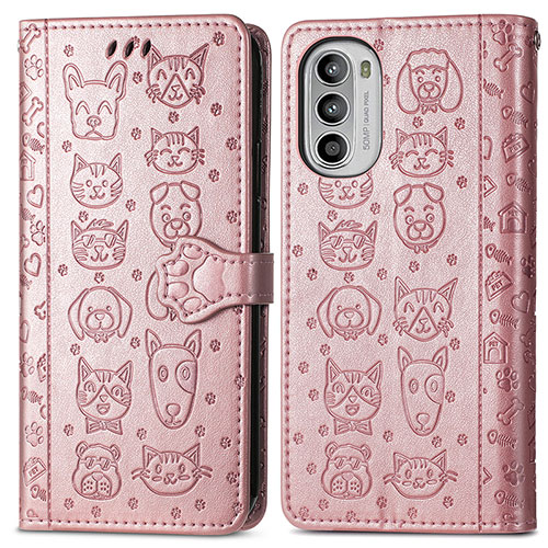 Leather Case Stands Fashionable Pattern Flip Cover Holder S03D for Motorola Moto Edge (2022) 5G Rose Gold