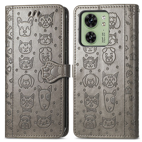 Leather Case Stands Fashionable Pattern Flip Cover Holder S03D for Motorola Moto Edge (2023) 5G Gray