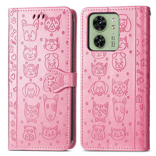 Leather Case Stands Fashionable Pattern Flip Cover Holder S03D for Motorola Moto Edge 40 5G Pink