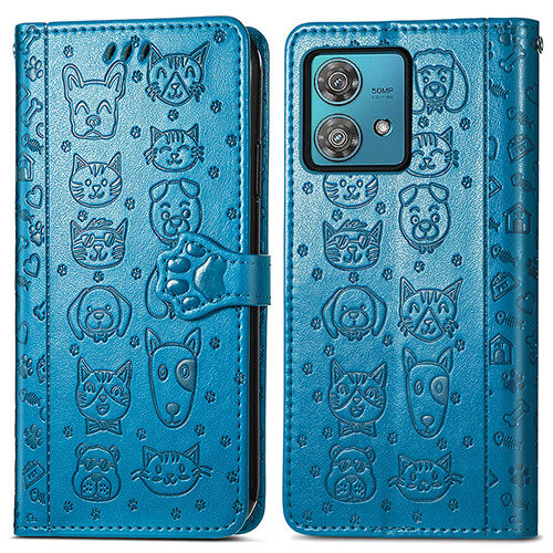 Leather Case Stands Fashionable Pattern Flip Cover Holder S03D for Motorola Moto Edge 40 Neo 5G Blue