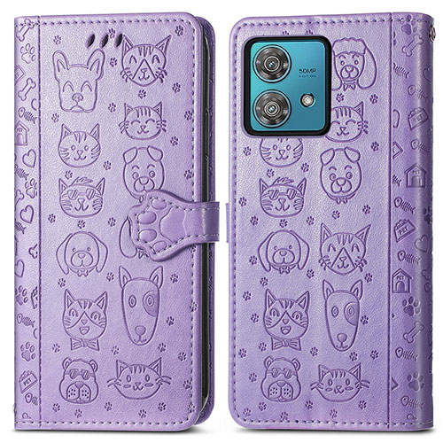 Leather Case Stands Fashionable Pattern Flip Cover Holder S03D for Motorola Moto Edge 40 Neo 5G Purple