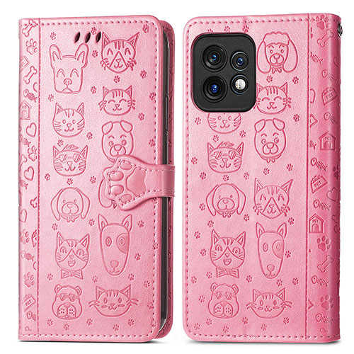 Leather Case Stands Fashionable Pattern Flip Cover Holder S03D for Motorola Moto Edge 40 Pro 5G Pink