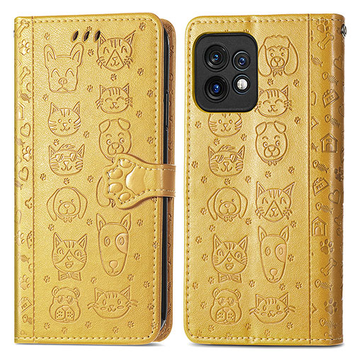 Leather Case Stands Fashionable Pattern Flip Cover Holder S03D for Motorola Moto Edge 40 Pro 5G Yellow