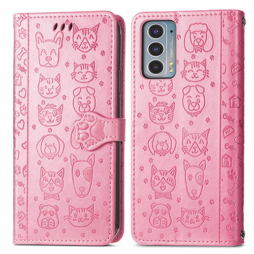 Leather Case Stands Fashionable Pattern Flip Cover Holder S03D for Motorola Moto Edge Lite 5G Pink